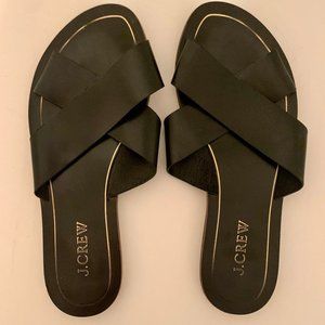 J. CREW Criss—Cross Black Leather Slide Sandals